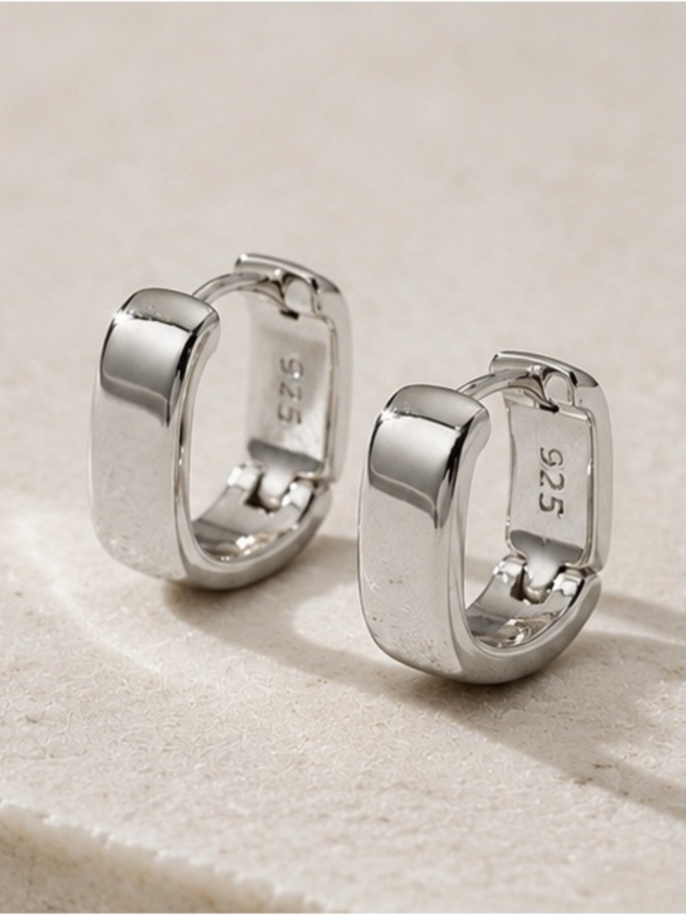 Polished Sterling Silver Huggie Hoop Earrings - Silver